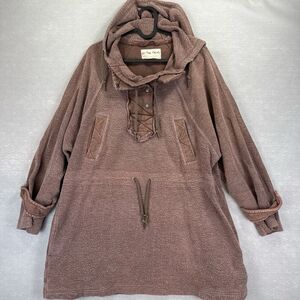 WE THE FREE Hoodie S Sadie Surplus Fleece Oversized Cinched Waist Jacket Brown